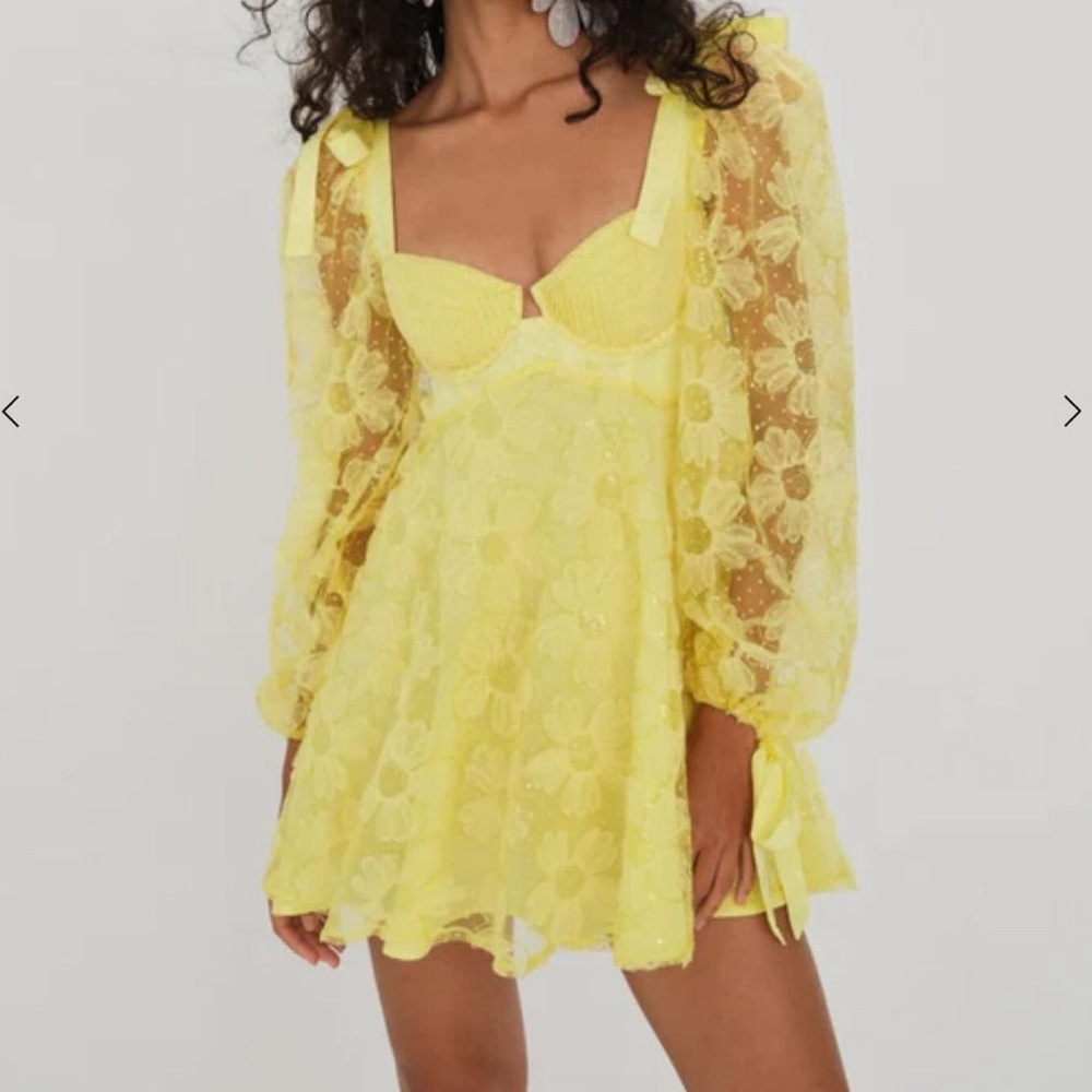 For Love And Lemons Yellow Kirsten Mini Dress